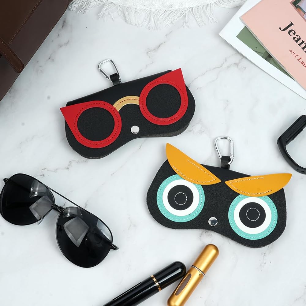 AMFUN 2 Pack Soft Leather Sunglasses Bag, Animal Cartoon